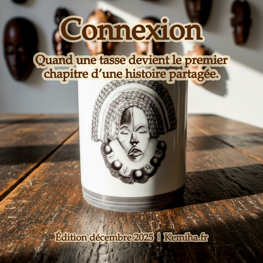 Mug en porcelaine fine à la demande, motifs ivoiriens masques Yacouba et Dan