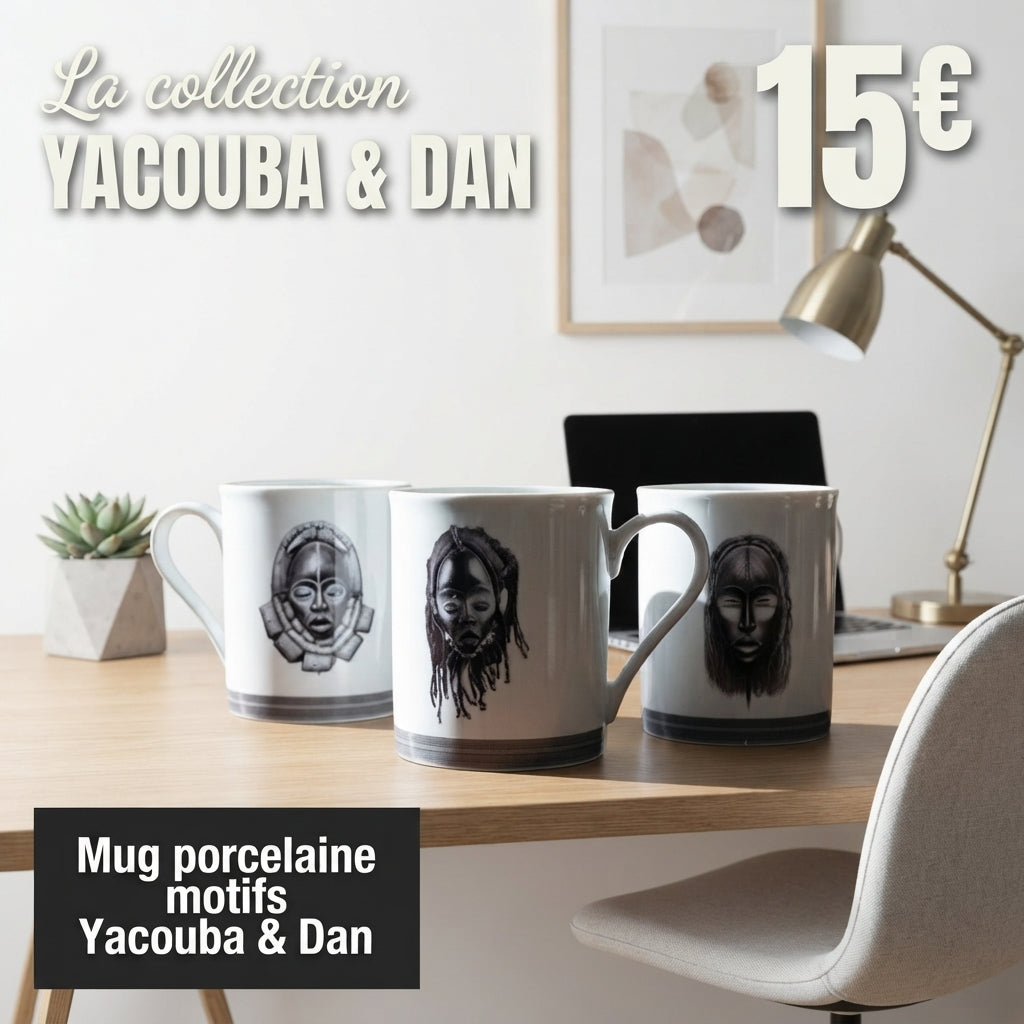 Mug en porcelaine fine à motifs ivoiriens Yacouba & Dan