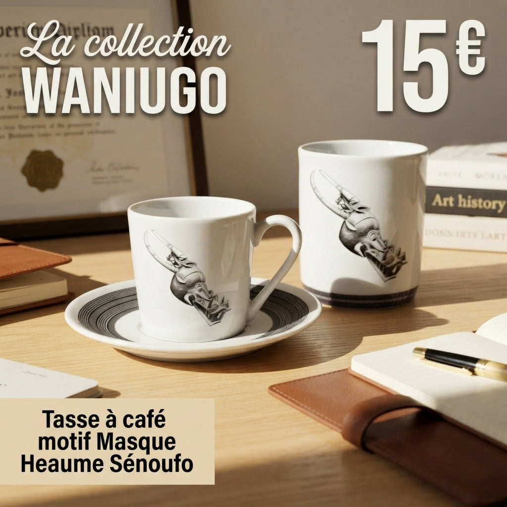 Mug ou Tasse à café en porcelaine fine – Masque Heaume Sénoufo, Waniugo