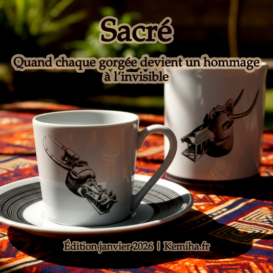 Mug ou Tasse à café en porcelaine fine – Masque Heaume Sénoufo, Waniugo