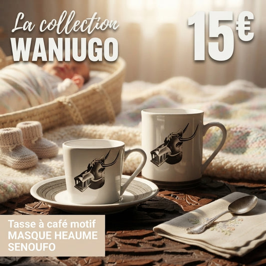 Mug ou Tasse à café en porcelaine fine fabriqué à la demande, motif MASQUE HEAUME SENOUFO, à tête d'animal à la gueule béante armé de crocs