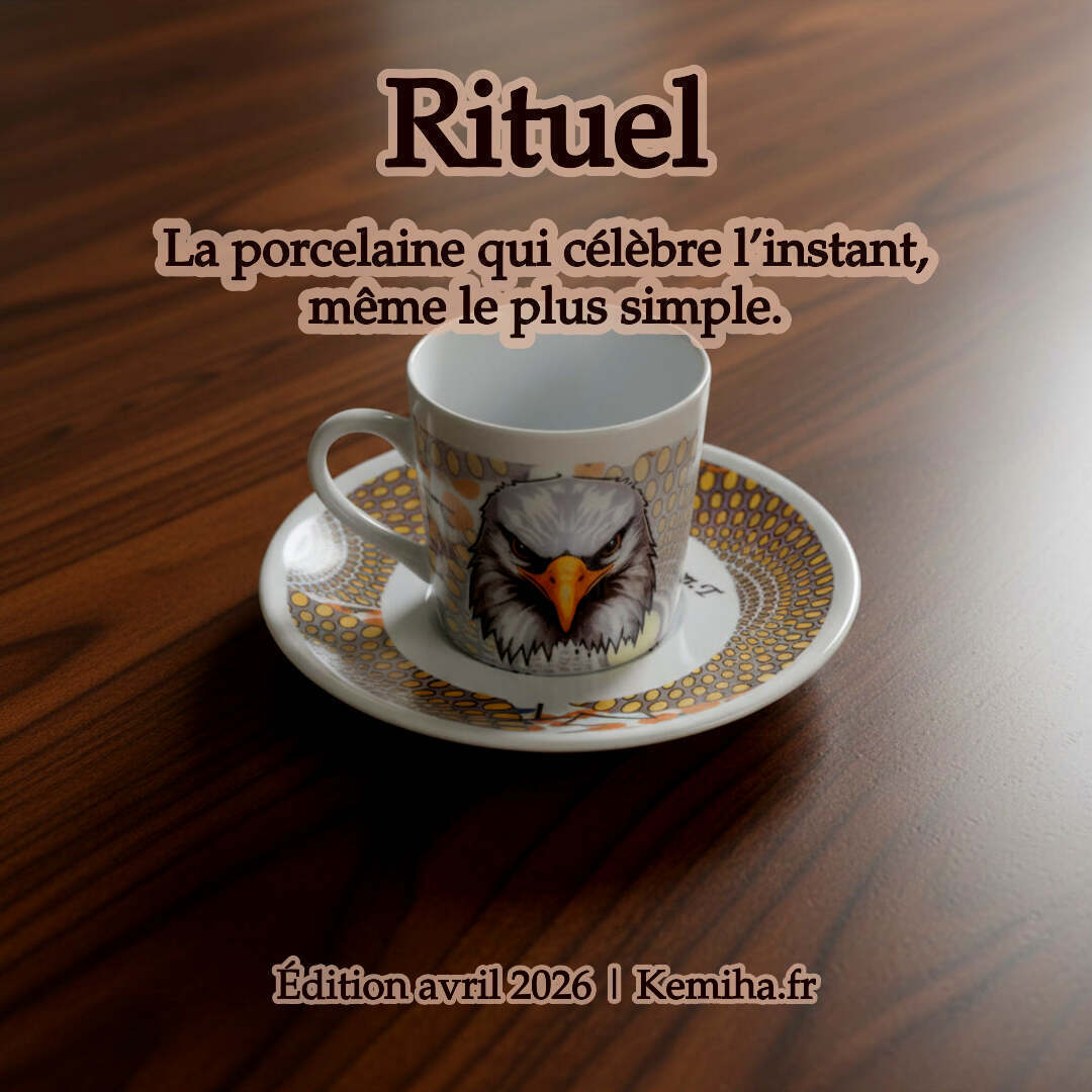 Tasse & Soucoupe en Porcelaine d'Art - Motif Gammaphone à l'Aigle