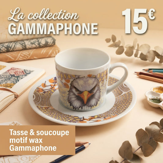 Tasse à Café en porcelaine avec soucoupe motif wax Gammaphone à l'aigle