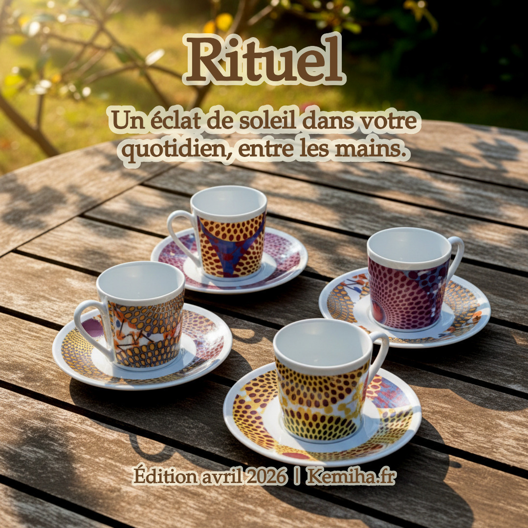 Tasse à Café en porcelaine avec soucoupe motif wax Gammaphone gris et orangé