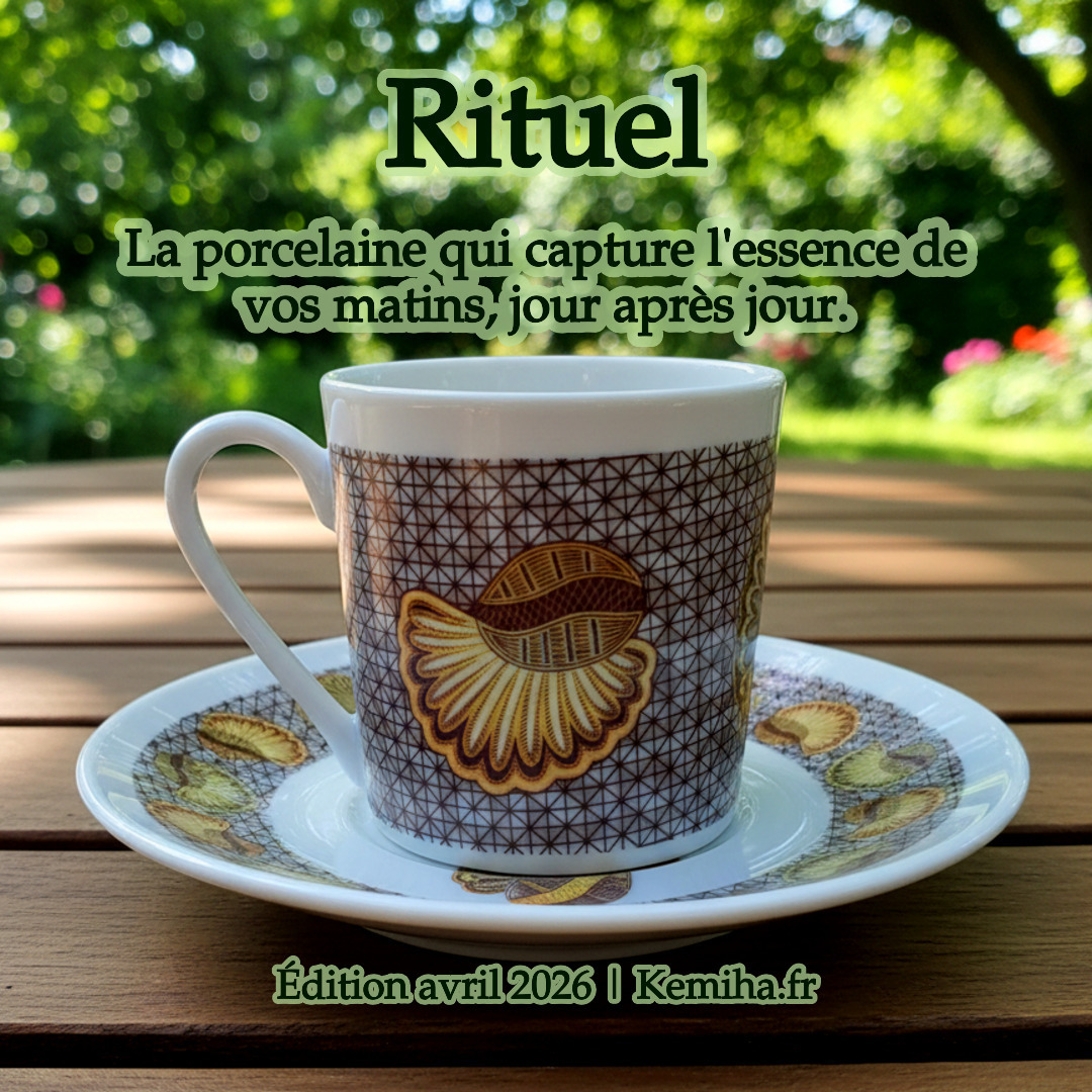 Tasse à Café en porcelaine avec soucoupe motif wax « crevette »