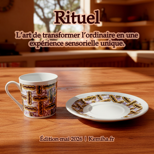 Tasse à Café en Porcelaine avec Soucoupe Motif Wax « Haricot »