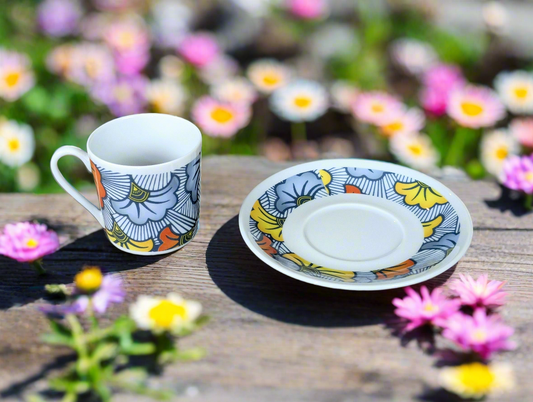 Tasse à Café avec soucoupe motif plein "Fleurs de Mariage"