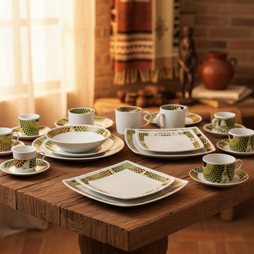 Set französischer Porzellanteller, individuell gefertigt mit dem feinen Ringmotiv "Gammaphone" in einer Geschenkbox (6-teilig)