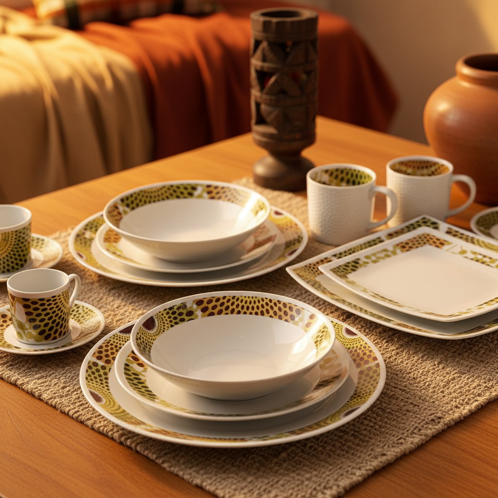 Set französischer Porzellanteller, individuell gefertigt mit dem feinen Ringmotiv "Gammaphone" in einer Geschenkbox (6-teilig)