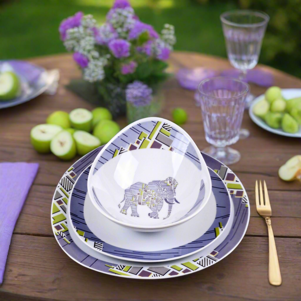 Coffret de 6 Assiettes Ovales en Porcelaine Fine – Motif Wax Africain “Milliardaire” – Fabrication française personnalisable