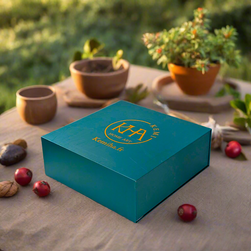 Coffret petit déjeuner en porcelaine fine française, orné d’un  motif anneau WAX "hirondelles"  composé d'une petite assiette, d'un grand bol et d'un MUG, présentés dans une boîte prestige.