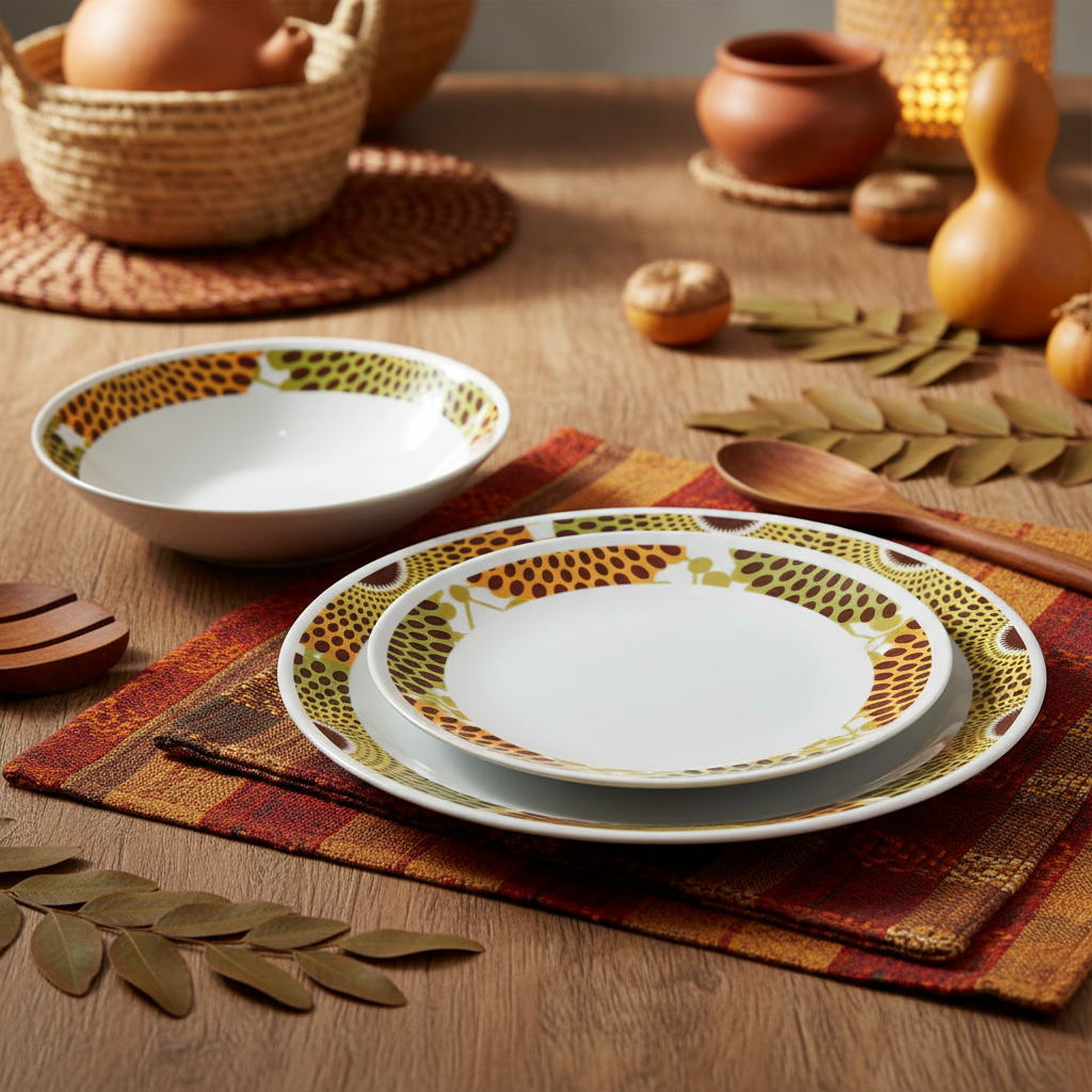 Set französischer Porzellanteller, individuell gefertigt mit dem feinen Ringmotiv "Gammaphone" in einer Geschenkbox (6-teilig)