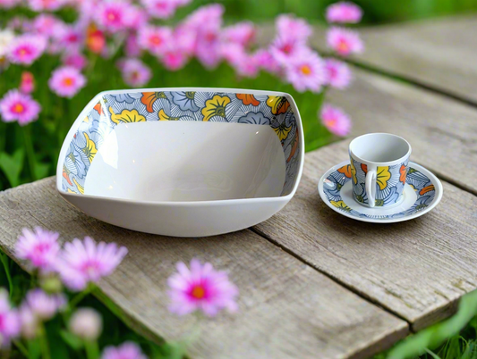 Saladier motif anneaux "Fleurs de Mariage" dans coffret
