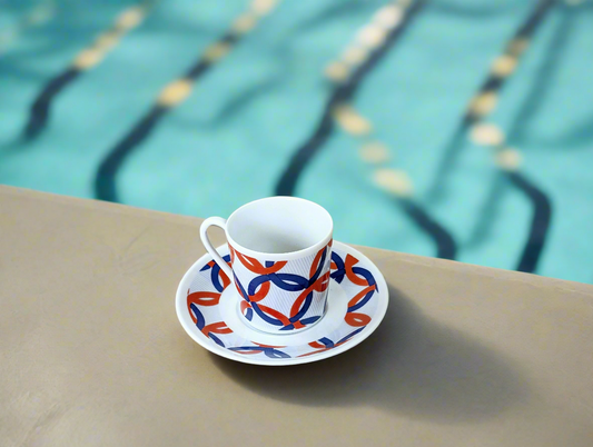 Tasse à Café en porcelaine fine Française fabriquée à la demande avec soucoupe motif africain WAX "jeux Olympiques"