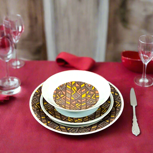 6-piece set with wide rings in ethnic "Bogolan" pattern in a box