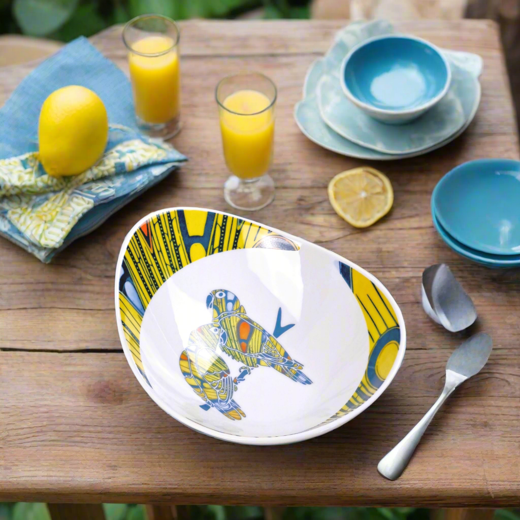 Coffret de 6 Assiettes Ovales en Porcelaine Fine – Motif Wax Africain “Electric Bulb” – Fabrication française personnalisable