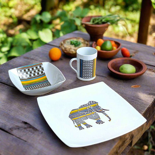 Mug en porcelaine fine Française fabriqué à la demande, motif ethnique,  extérieur  "kanta" du Niger