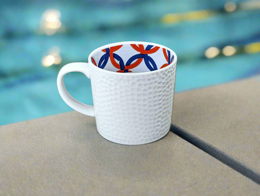 Mug grenaille à l'extérieur, motif à l'intérieur en porcelaine fine Française fabriquée à la demande avec soucoupe motif africain WAX "jeux Olympiques"