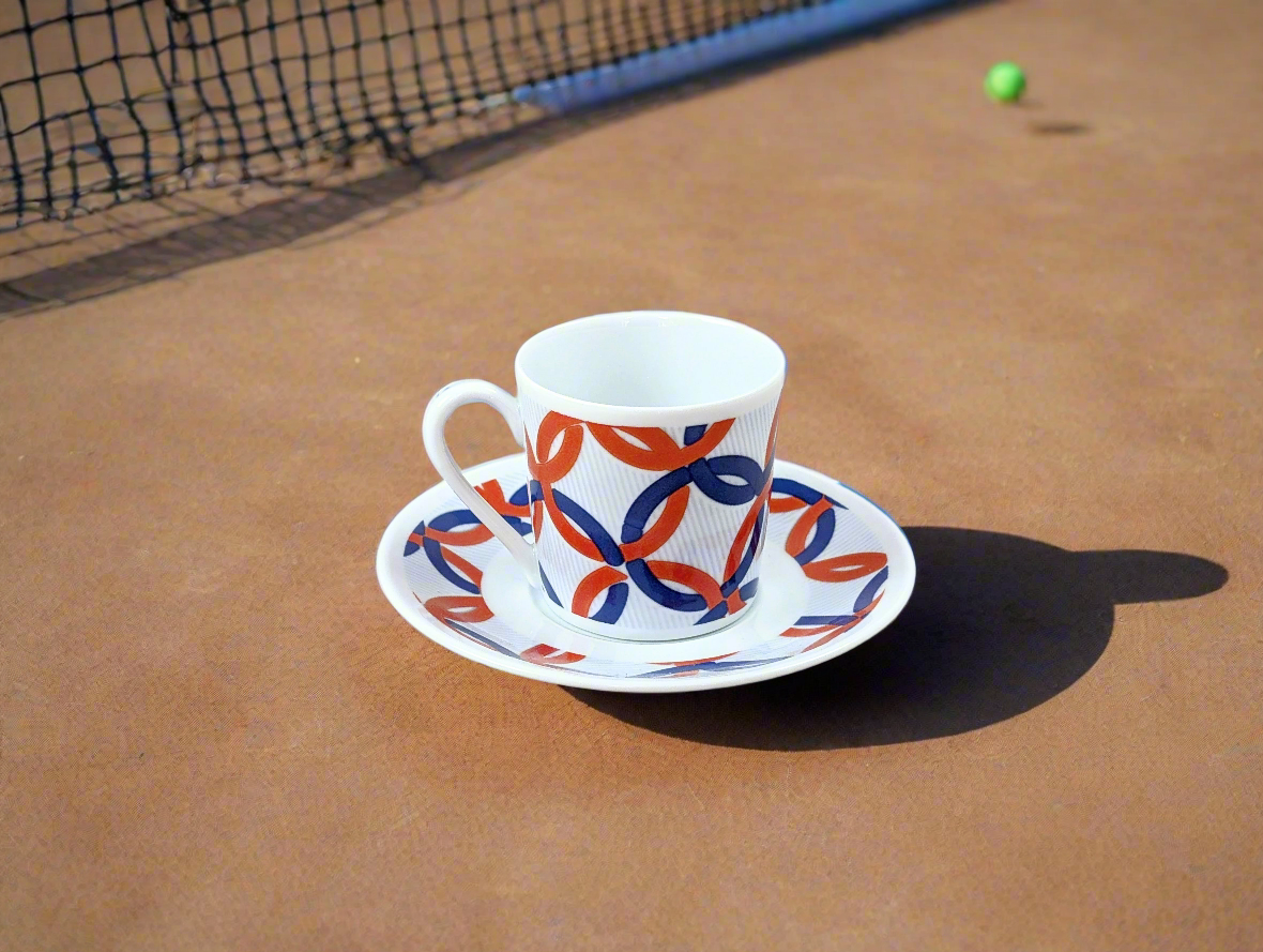 Tasse à Café en porcelaine fine Française fabriquée à la demande avec soucoupe motif africain WAX "jeux Olympiques"