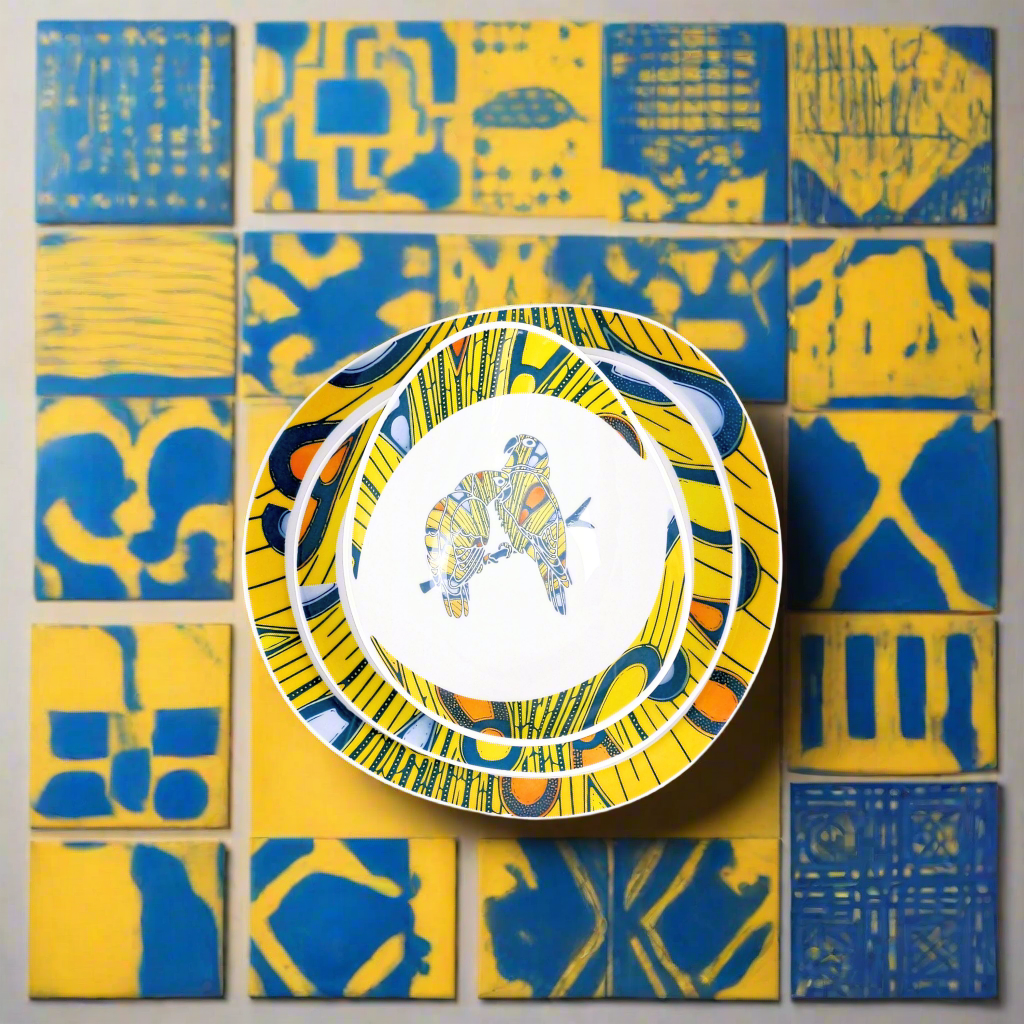 Coffret de 6 Assiettes Ovales en Porcelaine Fine – Motif Wax Africain “Electric Bulb” – Fabrication française personnalisable