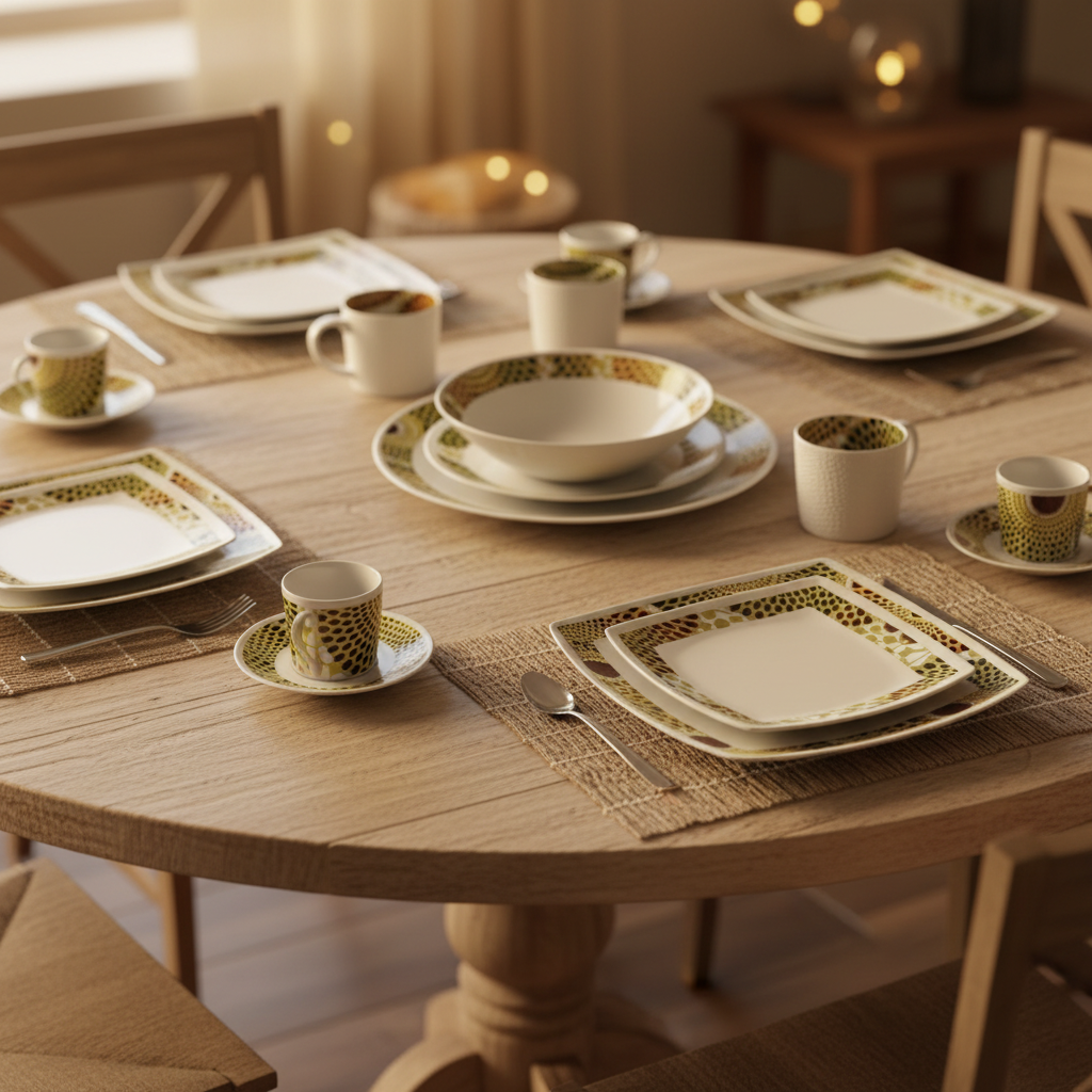 Set französischer Porzellanteller, individuell gefertigt mit dem feinen Ringmotiv "Gammaphone" in einer Geschenkbox (6-teilig)