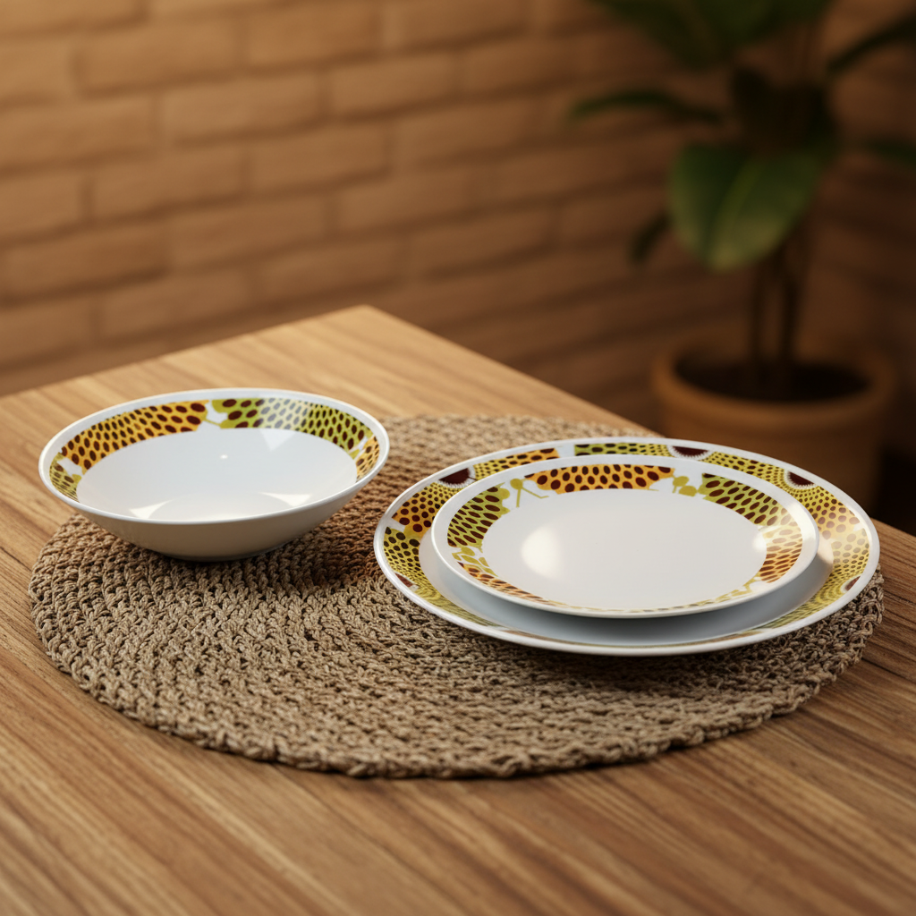 Set französischer Porzellanteller, individuell gefertigt mit dem feinen Ringmotiv "Gammaphone" in einer Geschenkbox (6-teilig)