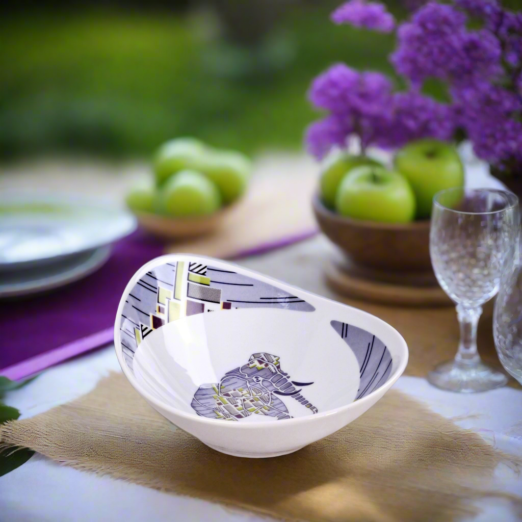 Coffret de 6 Assiettes Ovales en Porcelaine Fine – Motif Wax Africain “Milliardaire” – Fabrication française personnalisable