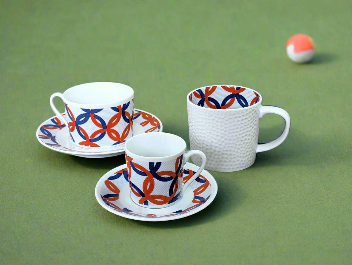 Tasse à Café en porcelaine fine Française fabriquée à la demande avec soucoupe motif africain WAX "jeux Olympiques"