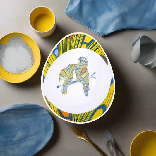 Coffret de 6 Assiettes Ovales en Porcelaine Fine – Motif Wax Africain “Electric Bulb” – Fabrication française personnalisable