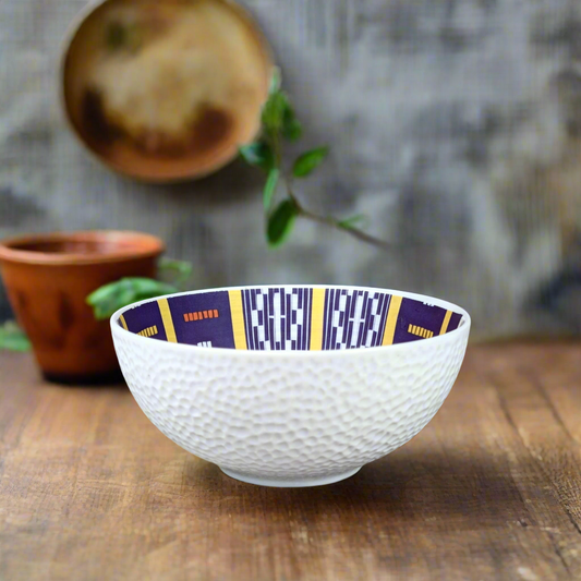 Bol grenaillé à l'extérieur en porcelaine fine Française fabriquées à la demande, motif de Côte d'Ivoire "Baoulé"