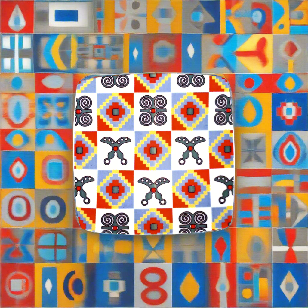 Coffret d'assiettes en porcelaine Française fabriquées à la demande avec  carrées motif plein traditions d'Afrique "Adinkra" du Ghana et de Côtes d'Ivoire dans coffret de 12