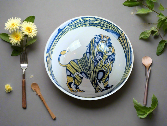 Bol grenaillé à l'extérieur, motif WAX "Lion Fée électricité" à l'intérieur