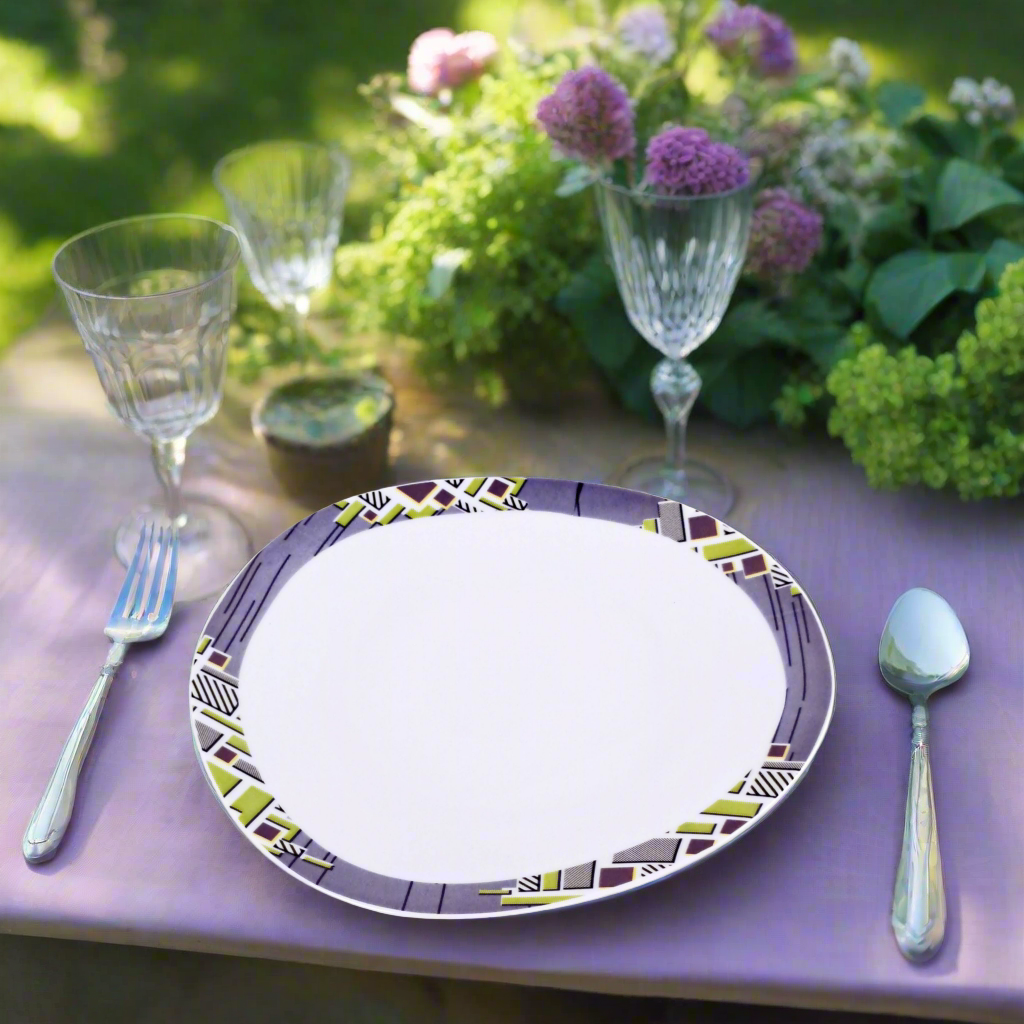 Coffret de 6 Assiettes Ovales en Porcelaine Fine – Motif Wax Africain “Milliardaire” – Fabrication française personnalisable