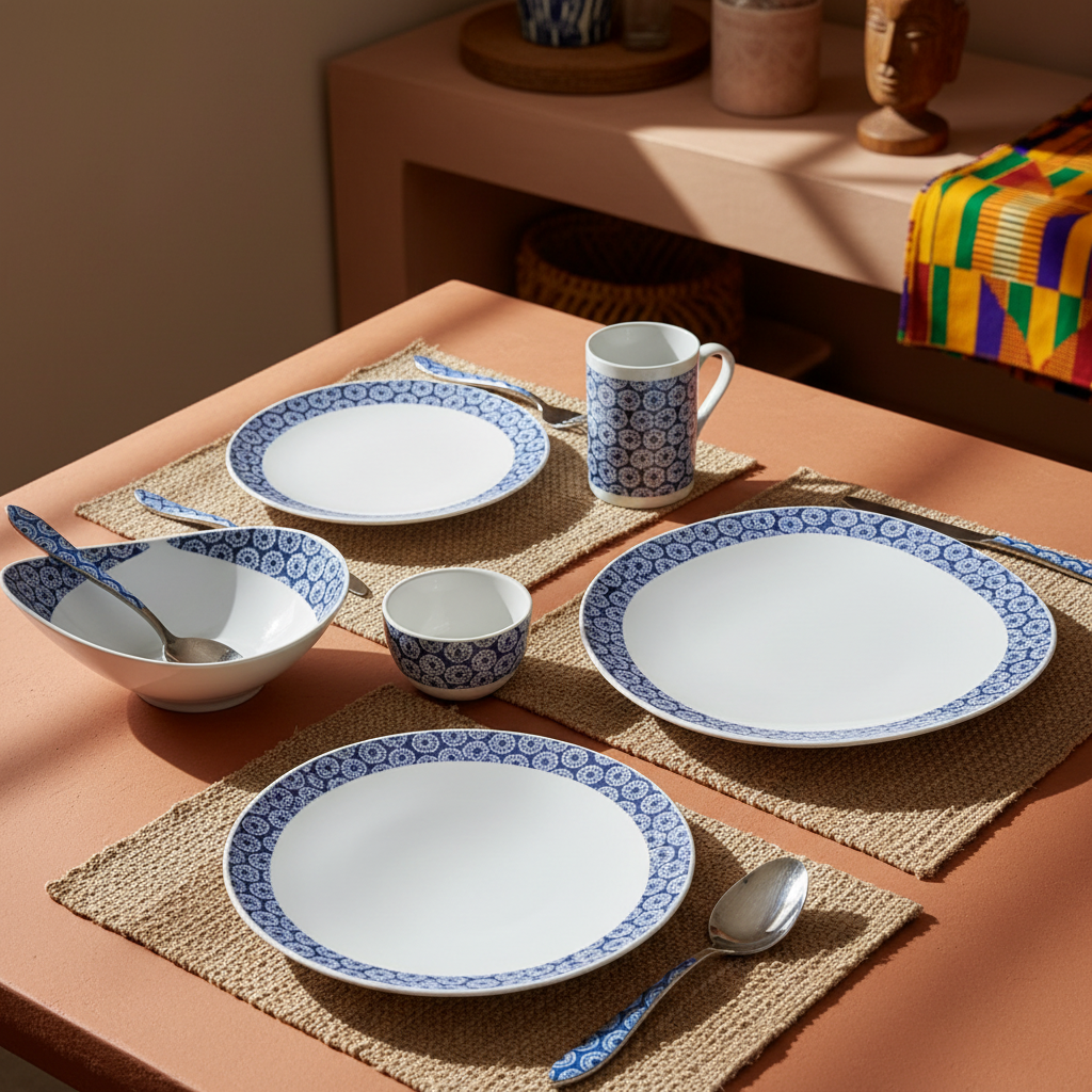 Bouteille en verre motif wax d'Afrique "indigo"