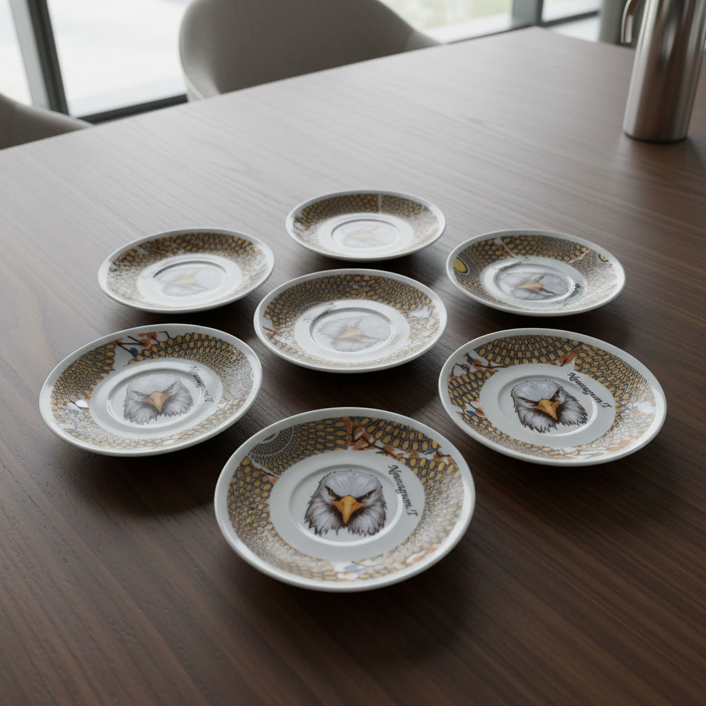 Tasse à Café en porcelaine Française avec soucoupe motif plein wax d'Afrique Gammaphone avec aigle