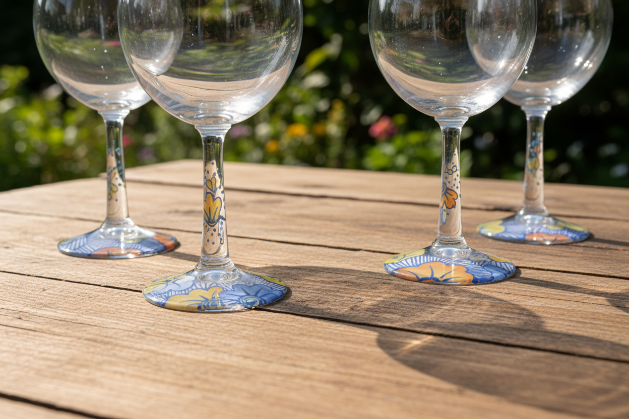 Verre à vin avec disque sous pied au motif WAX "Fleurs de Mariage"
