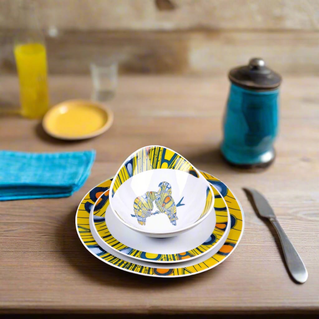 Coffret de 6 Assiettes Ovales en Porcelaine Fine – Motif Wax Africain “Electric Bulb” – Fabrication française personnalisable
