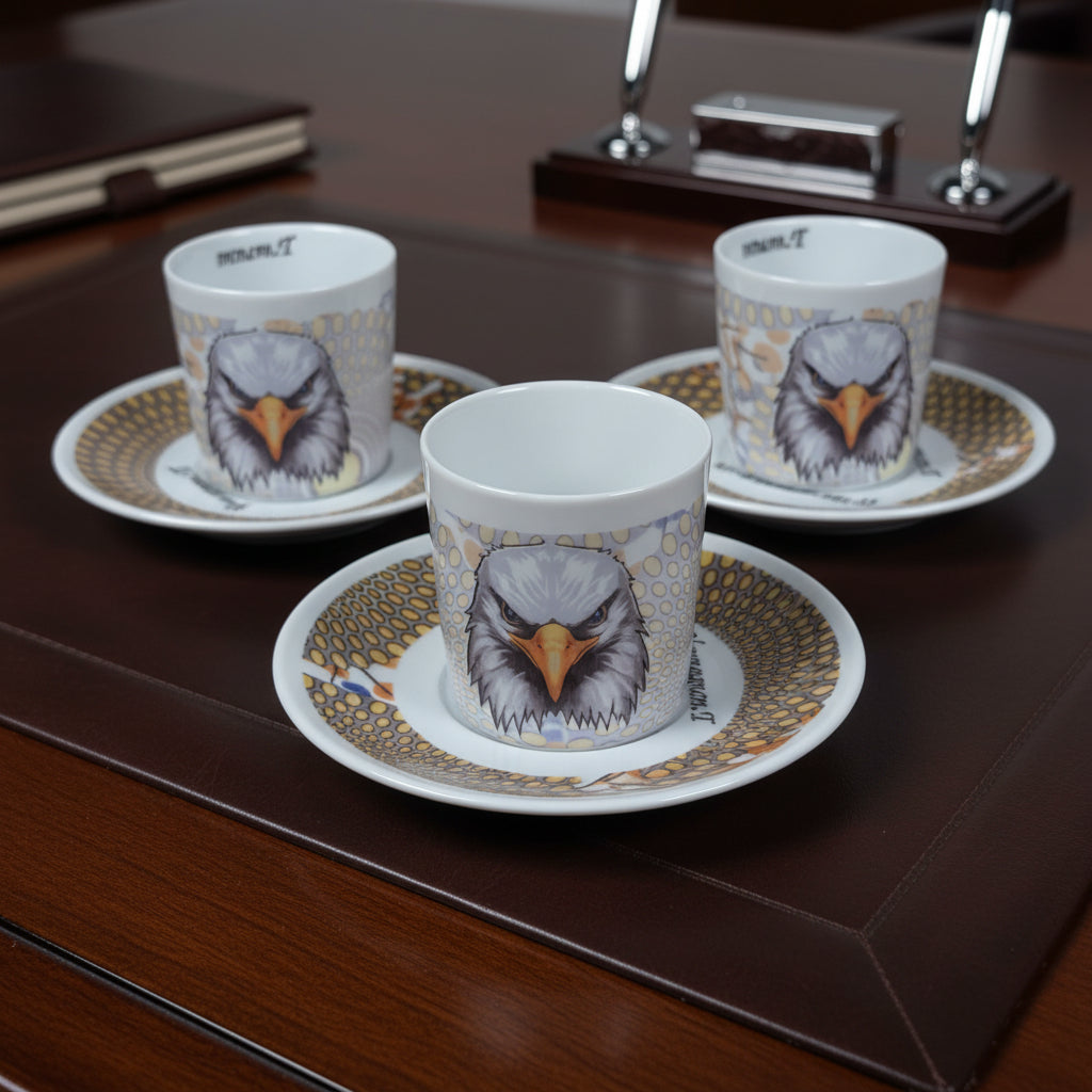 Tasse à Café en porcelaine Française avec soucoupe motif plein wax d'Afrique Gammaphone avec aigle