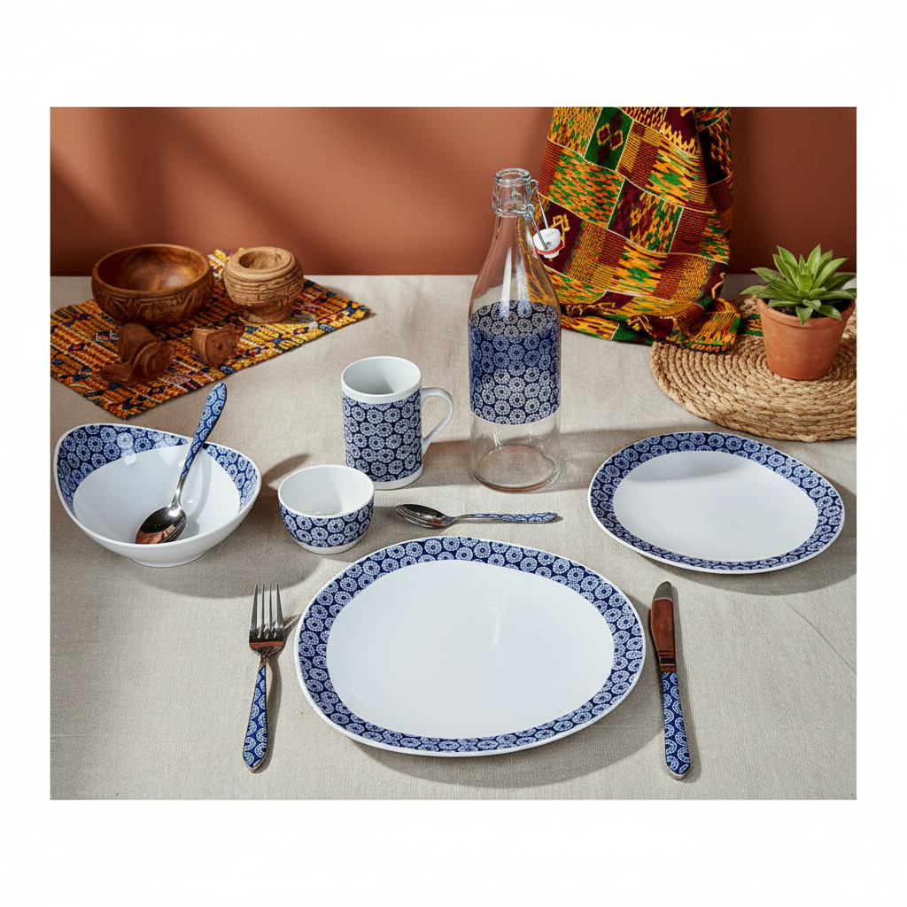 Bouteille en verre motif wax d'Afrique "indigo"
