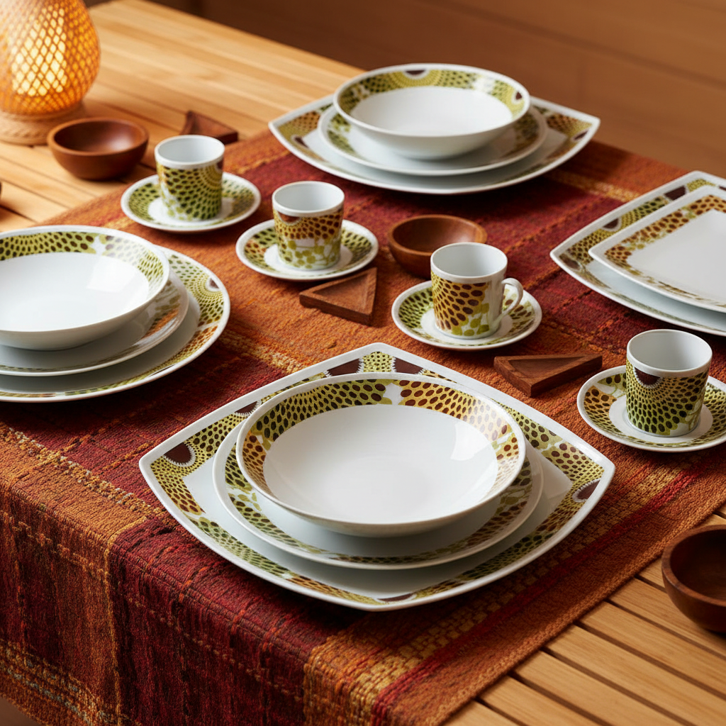 Set französischer Porzellanteller, individuell gefertigt mit dem feinen Ringmotiv "Gammaphone" in einer Geschenkbox (6-teilig)