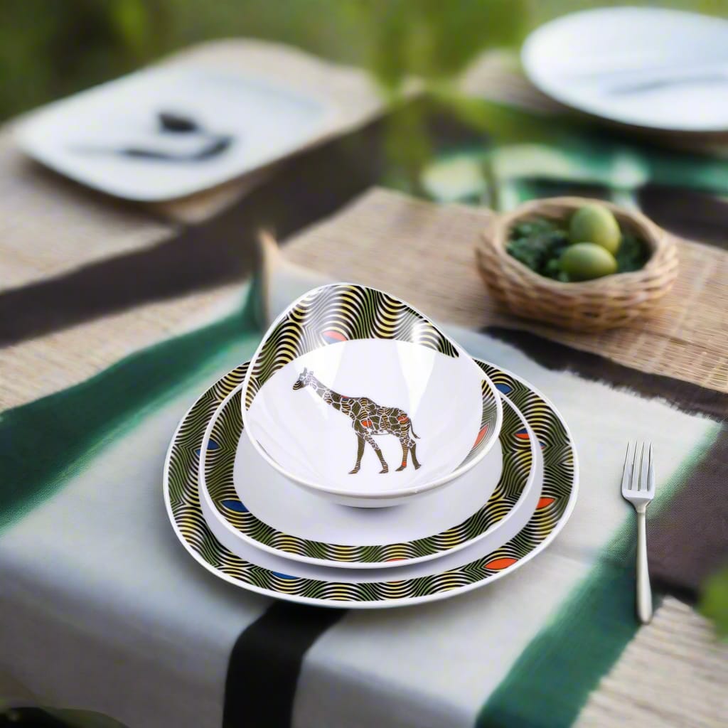 Coffret d'assiettes ovales en porcelaine fine Française fabriquées à la demande avec motif anneau WAX "Oeil de ma rivale" dans coffret de 6 assiettes