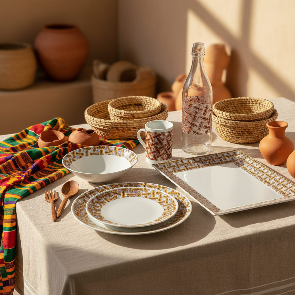 Bouteille en verre motif wax d'Afrique "haricot"