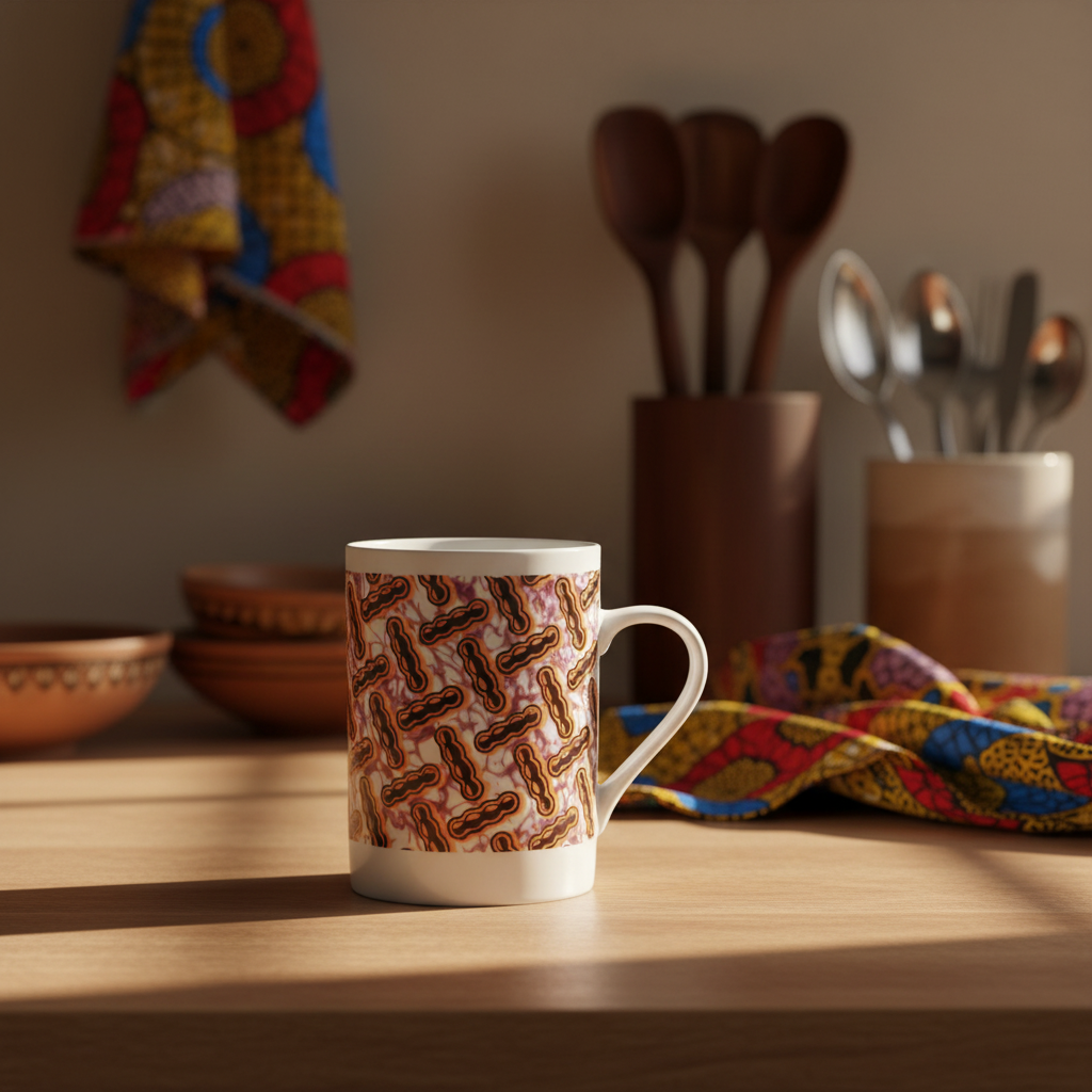 Bouteille en verre motif wax d'Afrique "haricot"