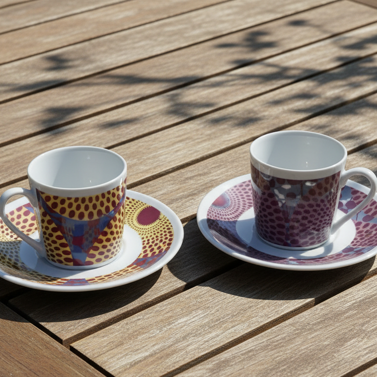 Tasse à Café en porcelaine Française avec soucoupe motif plein wax d'Afrique Gammaphone violet