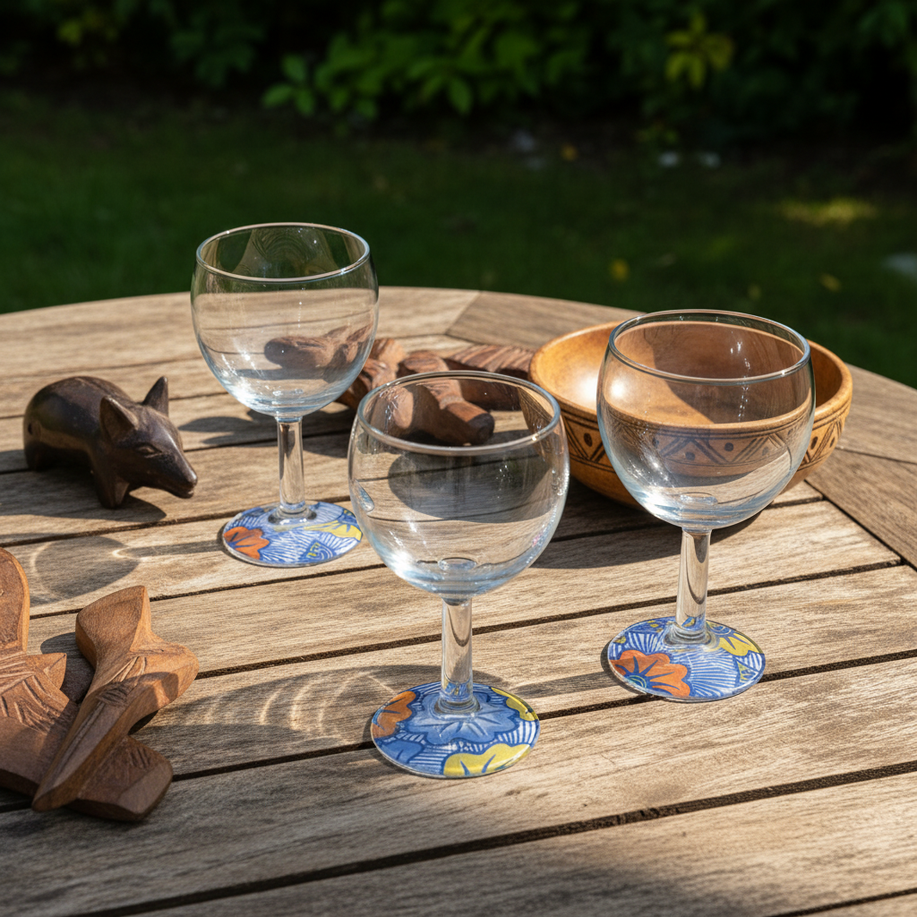 Verre à vin avec disque sous pied au motif WAX "Fleurs de Mariage"