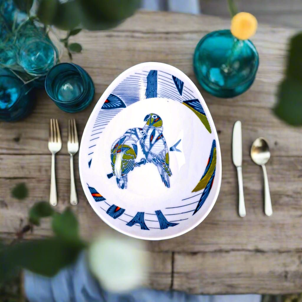 Coffret de 6 Assiettes Ovales en Porcelaine Fine – Motif Wax Africain “Pomme de Discorde” – Fabrication française personnalisable