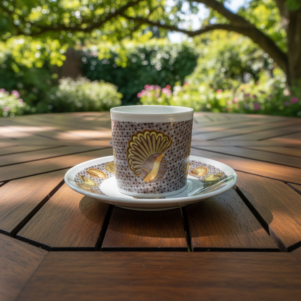 Tasse à Café en porcelaine Française avec soucoupe motif plein wax d'Afrique motif "escargot"