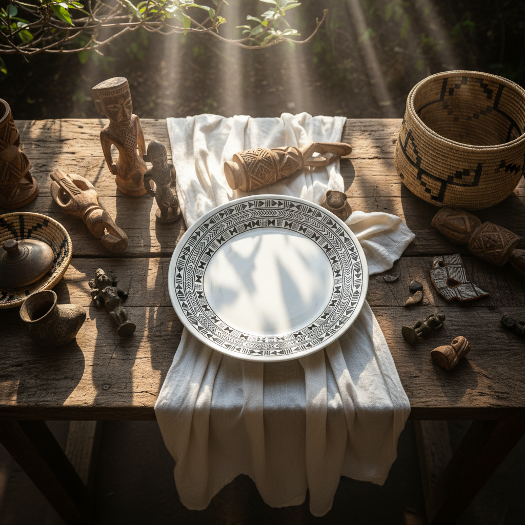 Assiettes petite ou grande en porcelaine fine Française fabriquées à la demande, motif Ethnique "Bogolan"