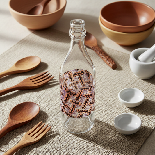 Bouteille en verre motif wax d'Afrique "haricot"