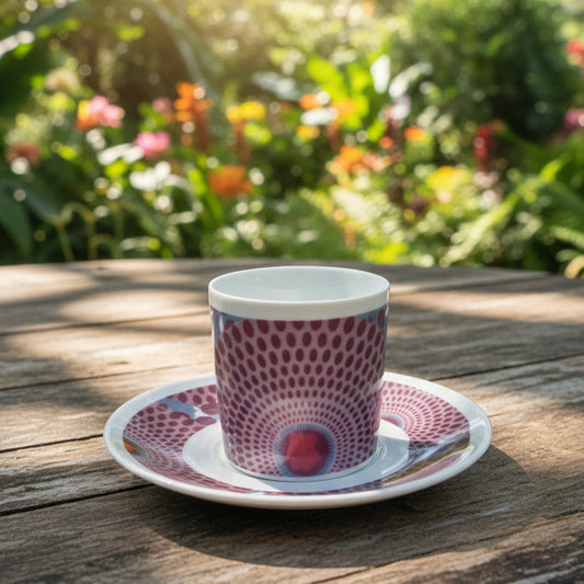 Tasse à Café en porcelaine Française avec soucoupe motif plein wax d'Afrique Gammaphone violet
